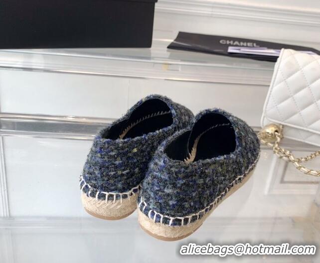 Classic Hot Chanel Tweed Espadrilles Navy Blue 1229118