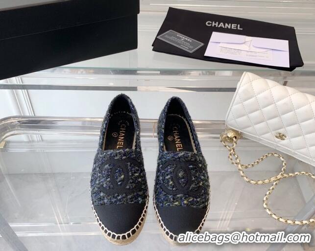 Classic Hot Chanel Tweed Espadrilles Navy Blue 1229118