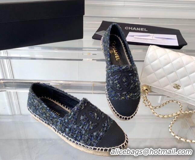 Classic Hot Chanel Tweed Espadrilles Navy Blue 1229118