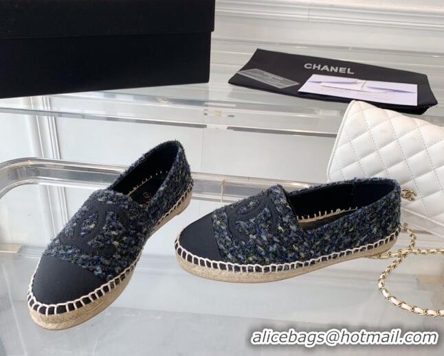 Classic Hot Chanel Tweed Espadrilles Navy Blue 1229118