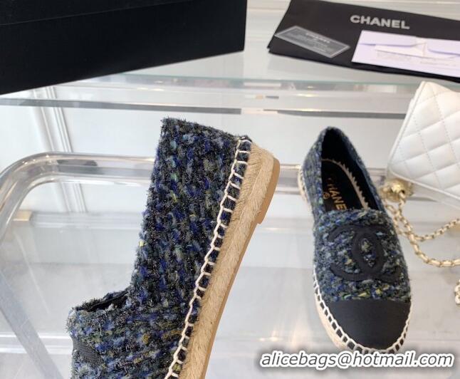 Classic Hot Chanel Tweed Espadrilles Navy Blue 1229118