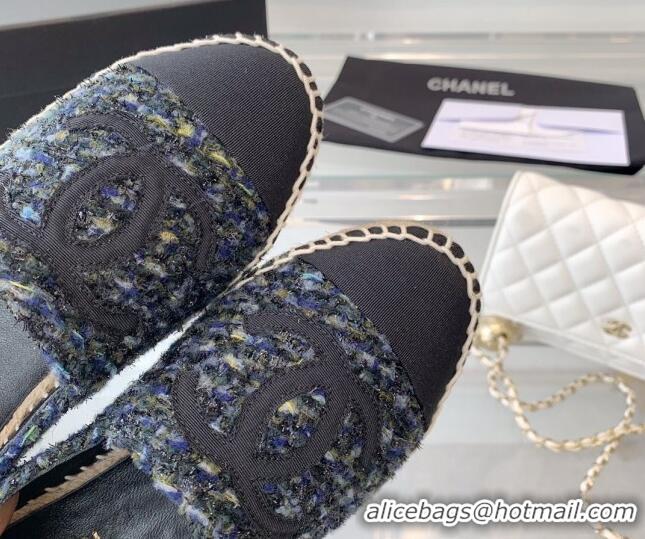 Classic Hot Chanel Tweed Espadrilles Navy Blue 1229118