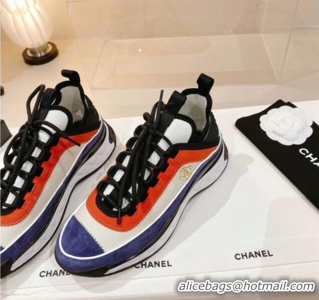 Sumptuous Chanel Mesh & Suede Sneakers G39070 Blue/Orange 012903