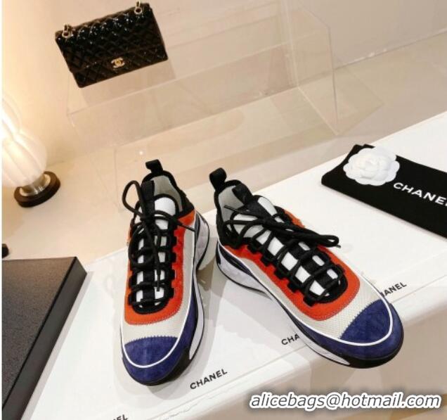 Sumptuous Chanel Mesh & Suede Sneakers G39070 Blue/Orange 012903