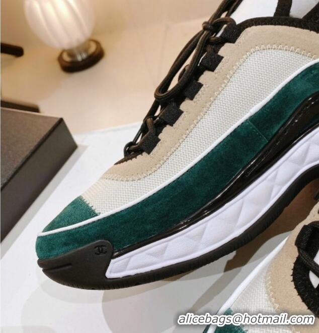 Stylish Chanel Mesh & Suede Sneakers G39070 Green/Beige 012904