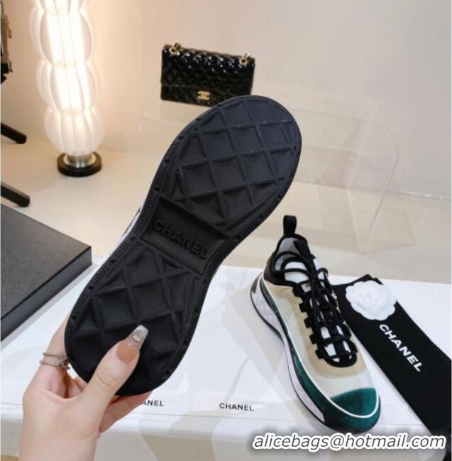 Stylish Chanel Mesh & Suede Sneakers G39070 Green/Beige 012904