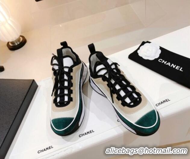 Stylish Chanel Mesh & Suede Sneakers G39070 Green/Beige 012904