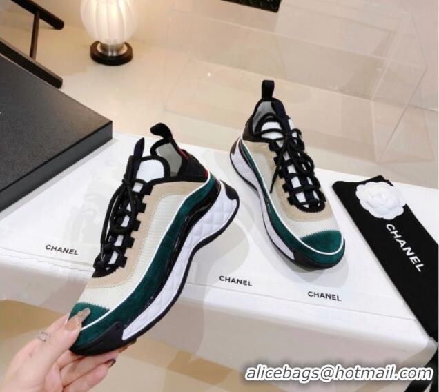 Stylish Chanel Mesh & Suede Sneakers G39070 Green/Beige 012904