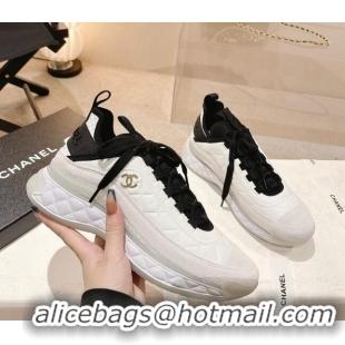 Good Quality Chanel Quilted Fabric & Suede Sneakers G39070 White/Black 012907