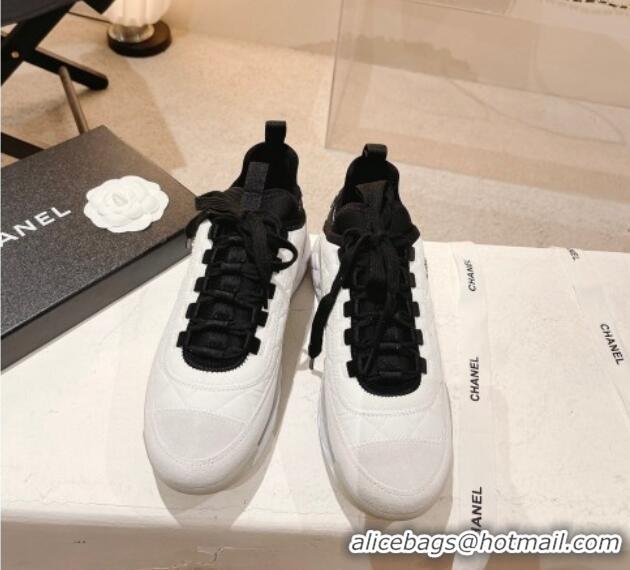 Good Quality Chanel Quilted Fabric & Suede Sneakers G39070 White/Black 012907