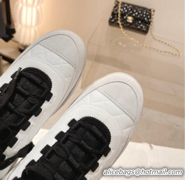 Good Quality Chanel Quilted Fabric & Suede Sneakers G39070 White/Black 012907