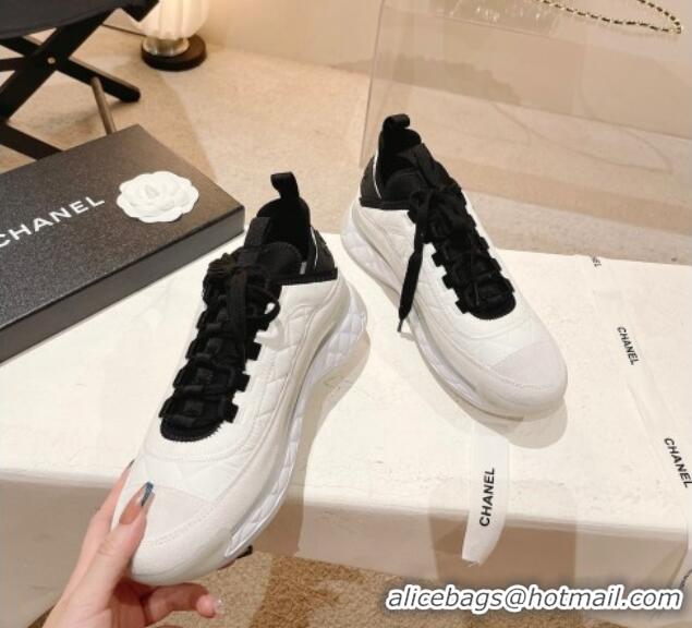 Good Quality Chanel Quilted Fabric & Suede Sneakers G39070 White/Black 012907