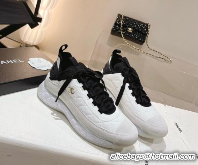 Good Quality Chanel Quilted Fabric & Suede Sneakers G39070 White/Black 012907