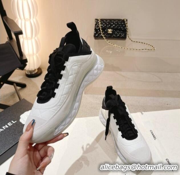 Good Quality Chanel Quilted Fabric & Suede Sneakers G39070 White/Black 012907