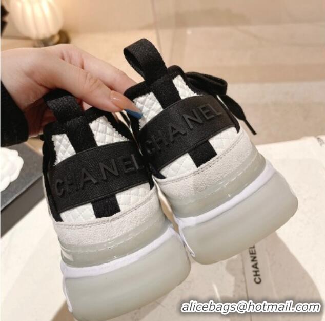 Good Quality Chanel Quilted Fabric & Suede Sneakers G39070 White/Black 012907