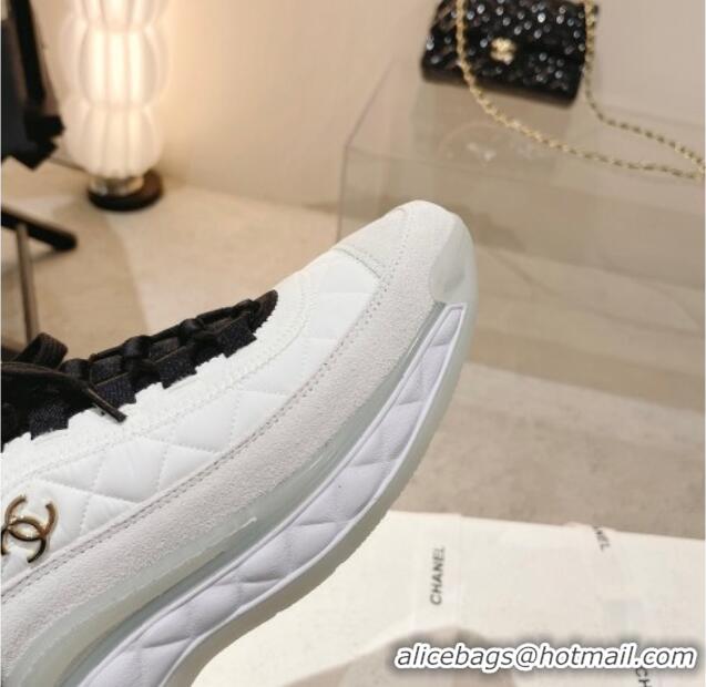 Good Quality Chanel Quilted Fabric & Suede Sneakers G39070 White/Black 012907