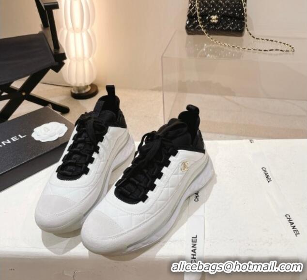 Good Quality Chanel Quilted Fabric & Suede Sneakers G39070 White/Black 012907