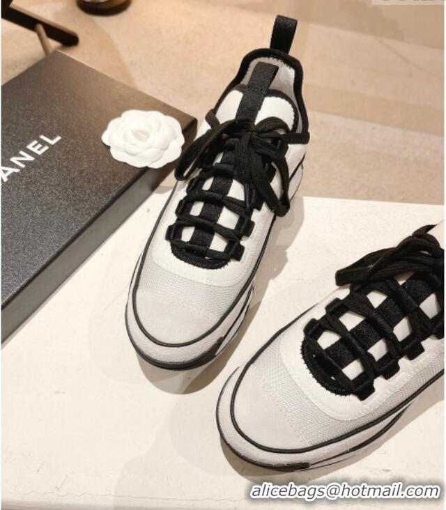 Stylish Chanel Mesh & Suede Sneakers G39070 White/Black 012912