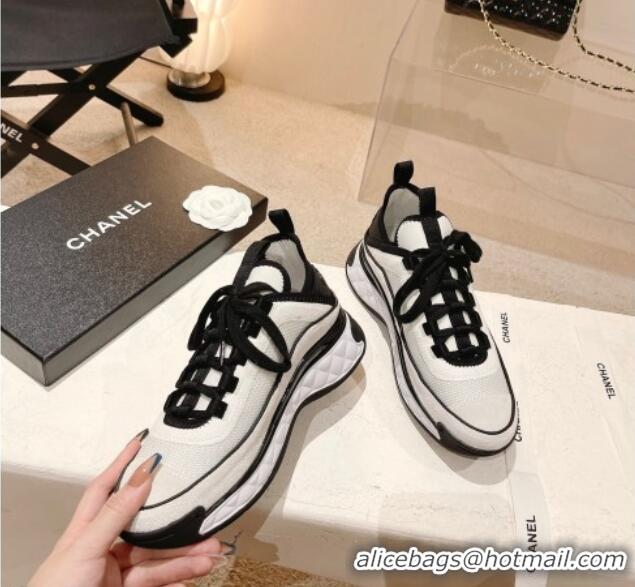 Stylish Chanel Mesh & Suede Sneakers G39070 White/Black 012912