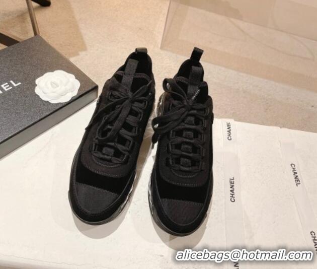 Best Grade Chanel Fabric & Suede Sneakers G39070 Black 012915