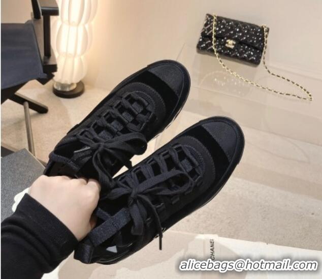 Best Grade Chanel Fabric & Suede Sneakers G39070 Black 012915