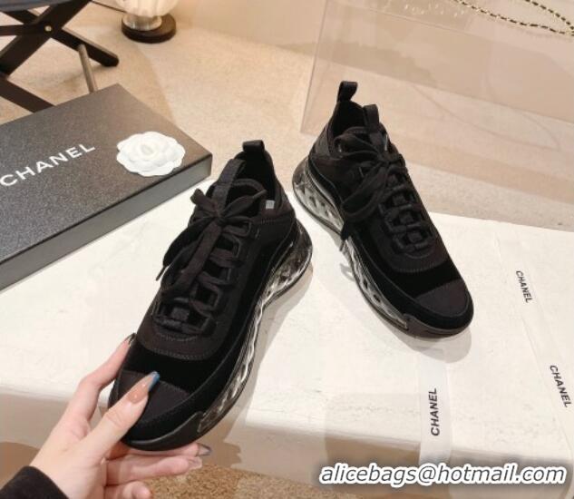 Best Grade Chanel Fabric & Suede Sneakers G39070 Black 012915