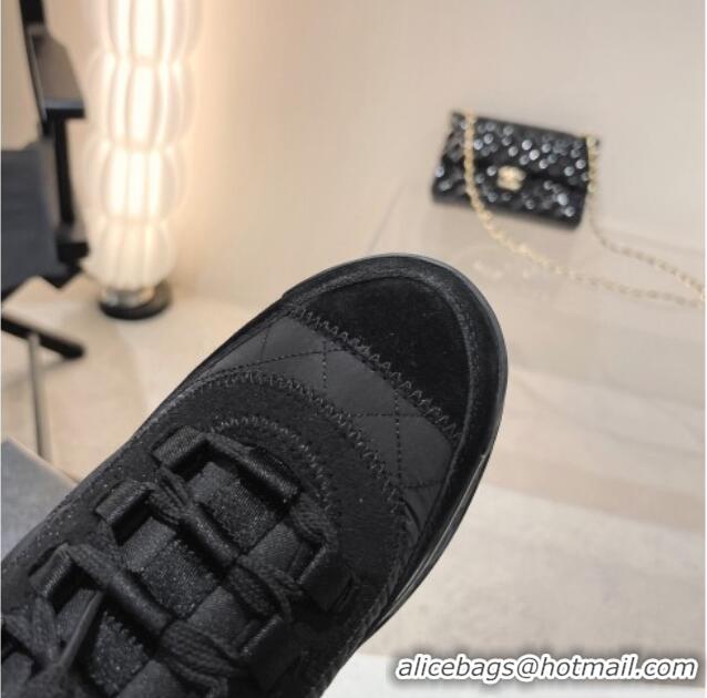 Pretty Style Chanel Quilted Fabric & Suede Sneakers G39070 Black 012916