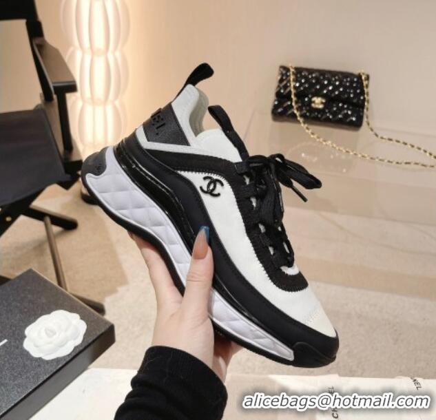 Top Grade Chanel Fabric & Suede Sneakers G39070 White/Black 012917