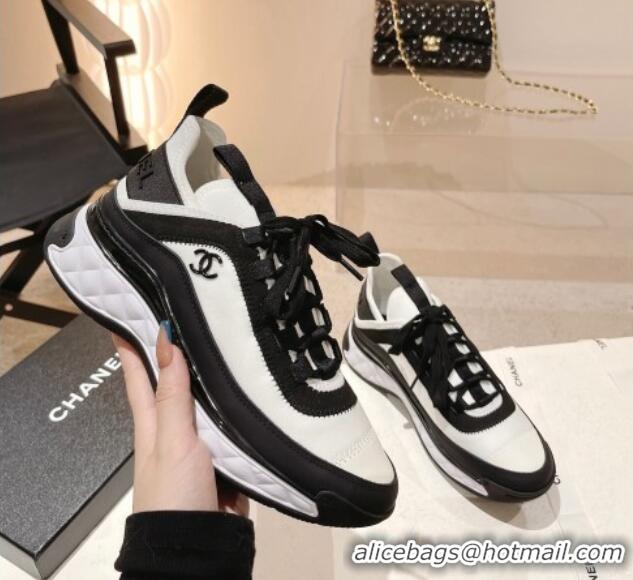 Top Grade Chanel Fabric & Suede Sneakers G39070 White/Black 012917