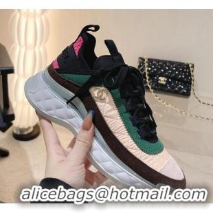 Luxury Cheap Chanel Quilted Fabric & Suede Sneakers G39070 Pink/Green 012918