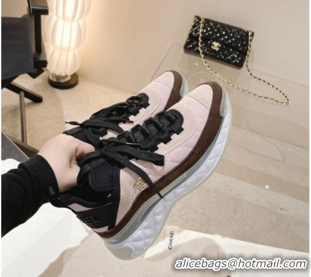 Luxury Chanel Quilted Fabric & Suede Sneakers G39070 Light Pink 012919