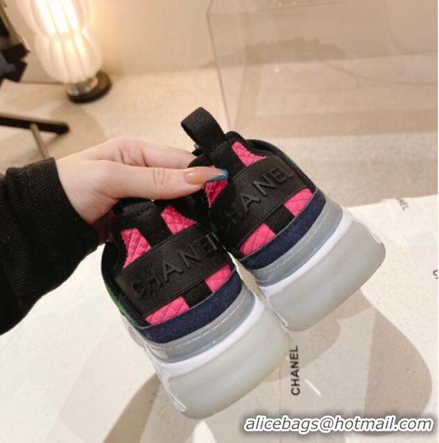 Grade Quality Chanel Quilted Fabric & Suede Sneakers G39070 Bright Pink/Green 012920