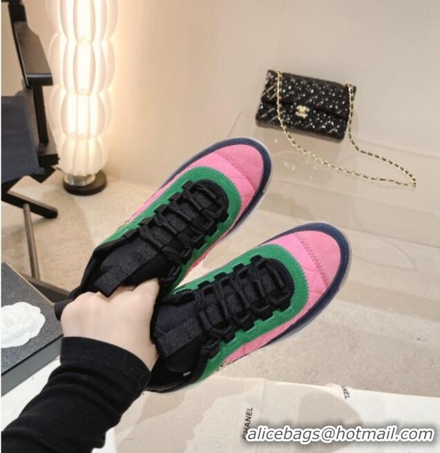 Grade Quality Chanel Quilted Fabric & Suede Sneakers G39070 Bright Pink/Green 012920