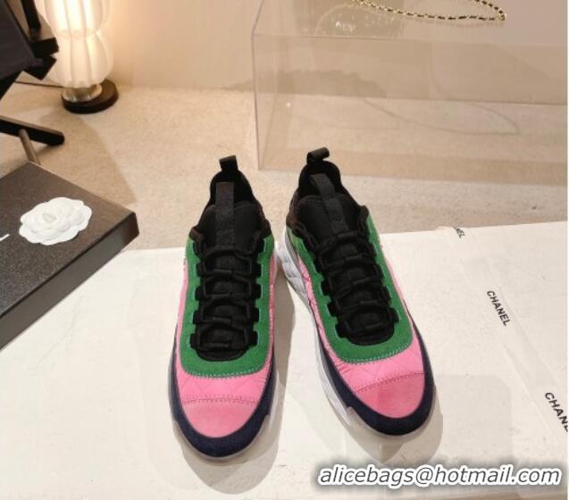 Grade Quality Chanel Quilted Fabric & Suede Sneakers G39070 Bright Pink/Green 012920