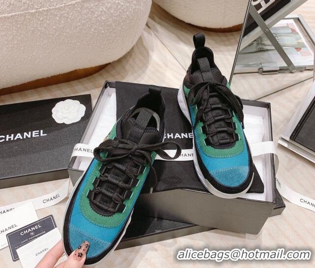 Low Price Chanel Quilted Fabric & Suede Sneakers G39070 Blue/Green 012921