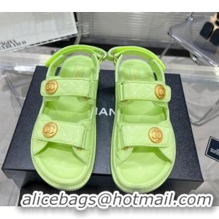 Classic Hot Chanel Patent Leather Strap Flat Sandals with CC Buttom G35927 Green 012926