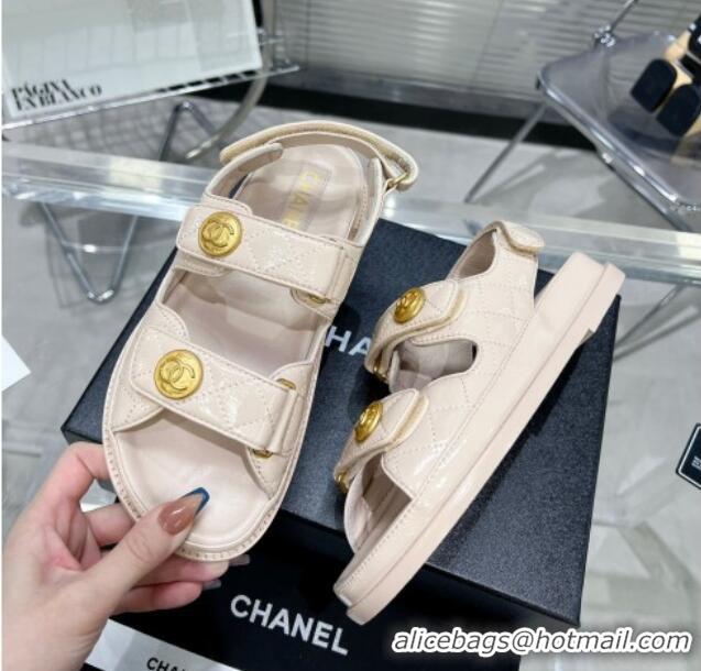 Good Quality Chanel Patent Leather Strap Flat Sandals with CC Buttom G35927 Nude Pink 012927