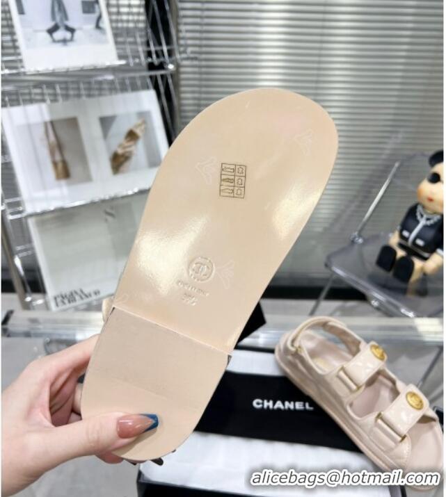 Good Quality Chanel Patent Leather Strap Flat Sandals with CC Buttom G35927 Nude Pink 012927