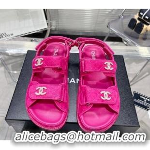 Best Price Chanel Suede Strap Flat Sandals with Crystal CC G35927 Dark Pink 012930