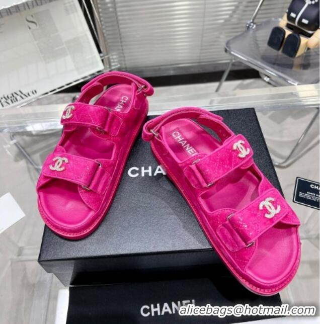 Best Price Chanel Suede Strap Flat Sandals with Crystal CC G35927 Dark Pink 012930