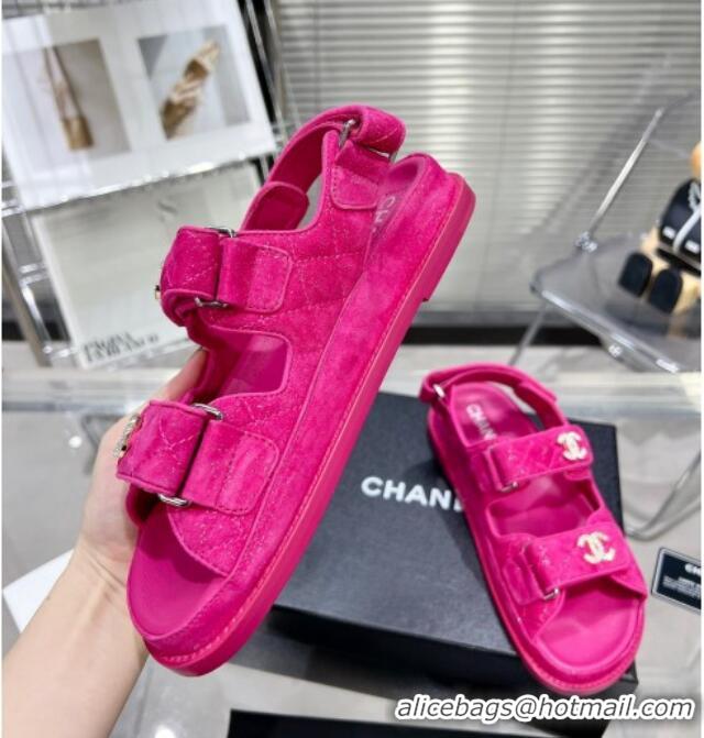 Best Price Chanel Suede Strap Flat Sandals with Crystal CC G35927 Dark Pink 012930