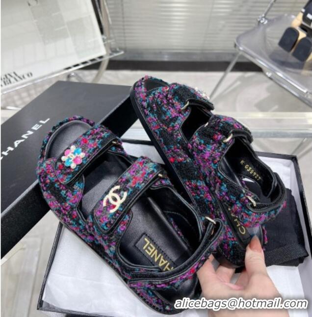 Good Product Chanel Tweed Strap Flat Sandals with Bloom G35927 Pink/Multicolor 012939