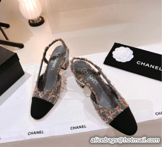 Grade Chanel Tweed & Grosgrain Slingback Pumps 6.5cm G31318 Grey/Pink