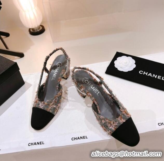 Grade Chanel Tweed & Grosgrain Slingback Pumps 6.5cm G31318 Grey/Pink