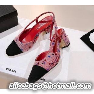 Sumptuous Chanel Tweed & Grosgrain Slingback Pumps 6.5cm G31318 Pink/Burgundy/Black