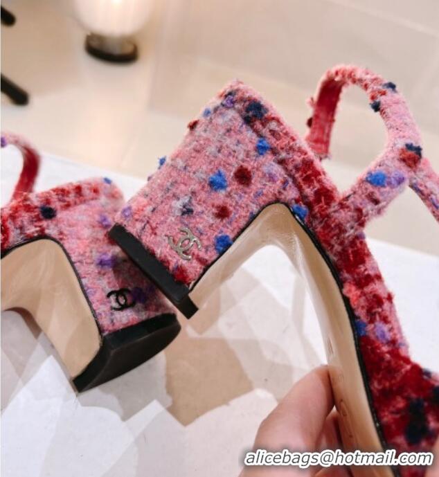 Sumptuous Chanel Tweed & Grosgrain Slingback Pumps 6.5cm G31318 Pink/Burgundy/Black