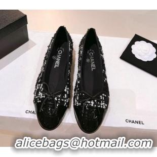 Hot Style Chanel Glittered Tweed Ballerinas Flat G02819 Black/White