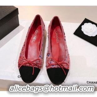 Best Product Chanel Tweed Ballerinas Flat G02819 Pink/Burgundy/Black