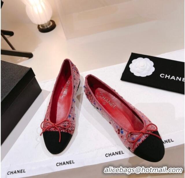 Best Product Chanel Tweed Ballerinas Flat G02819 Pink/Burgundy/Black