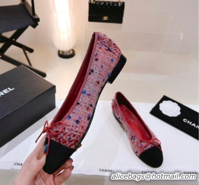 Best Product Chanel Tweed Ballerinas Flat G02819 Pink/Burgundy/Black